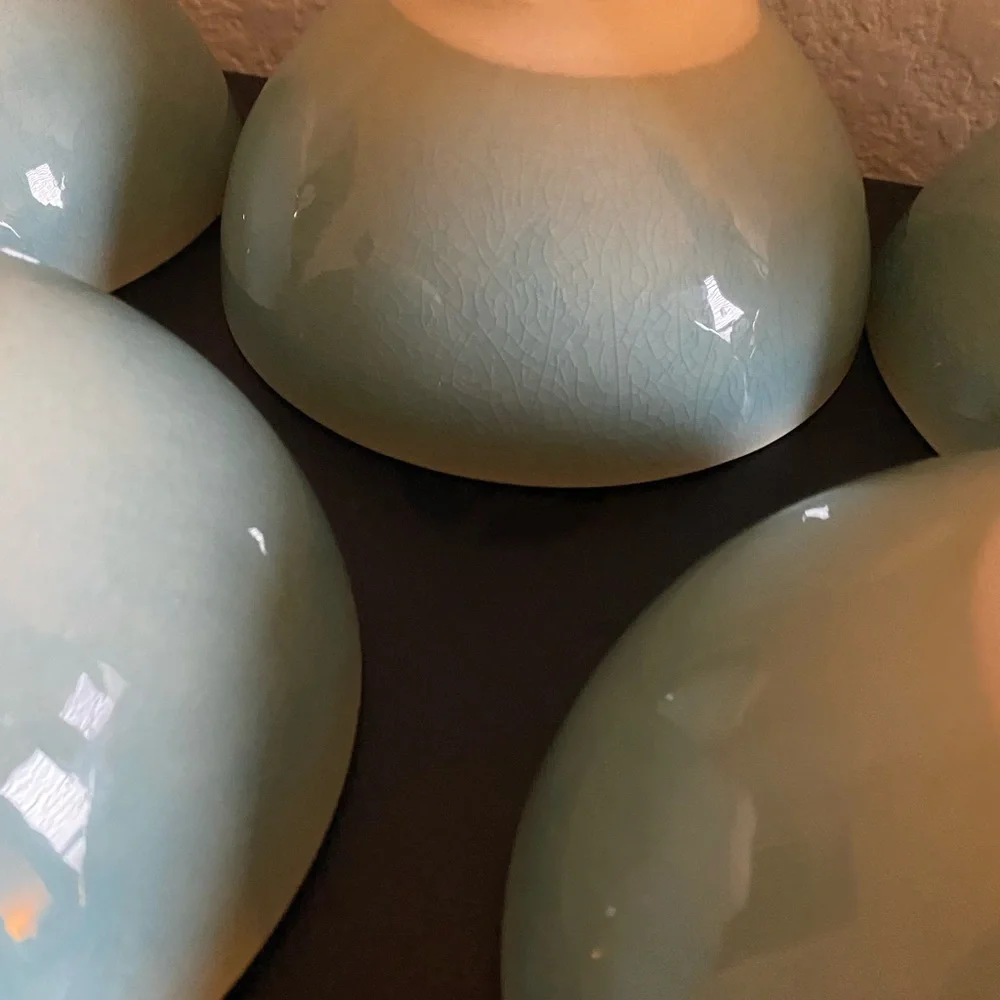 5 West Elm Light Blue Organic Alta Reactive Crackle Finish Soup Cereal Bowls